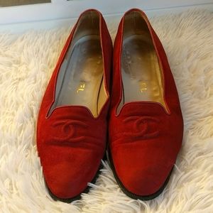 CHANEL RED SUEDE LEATHER VINTAGE SHOE